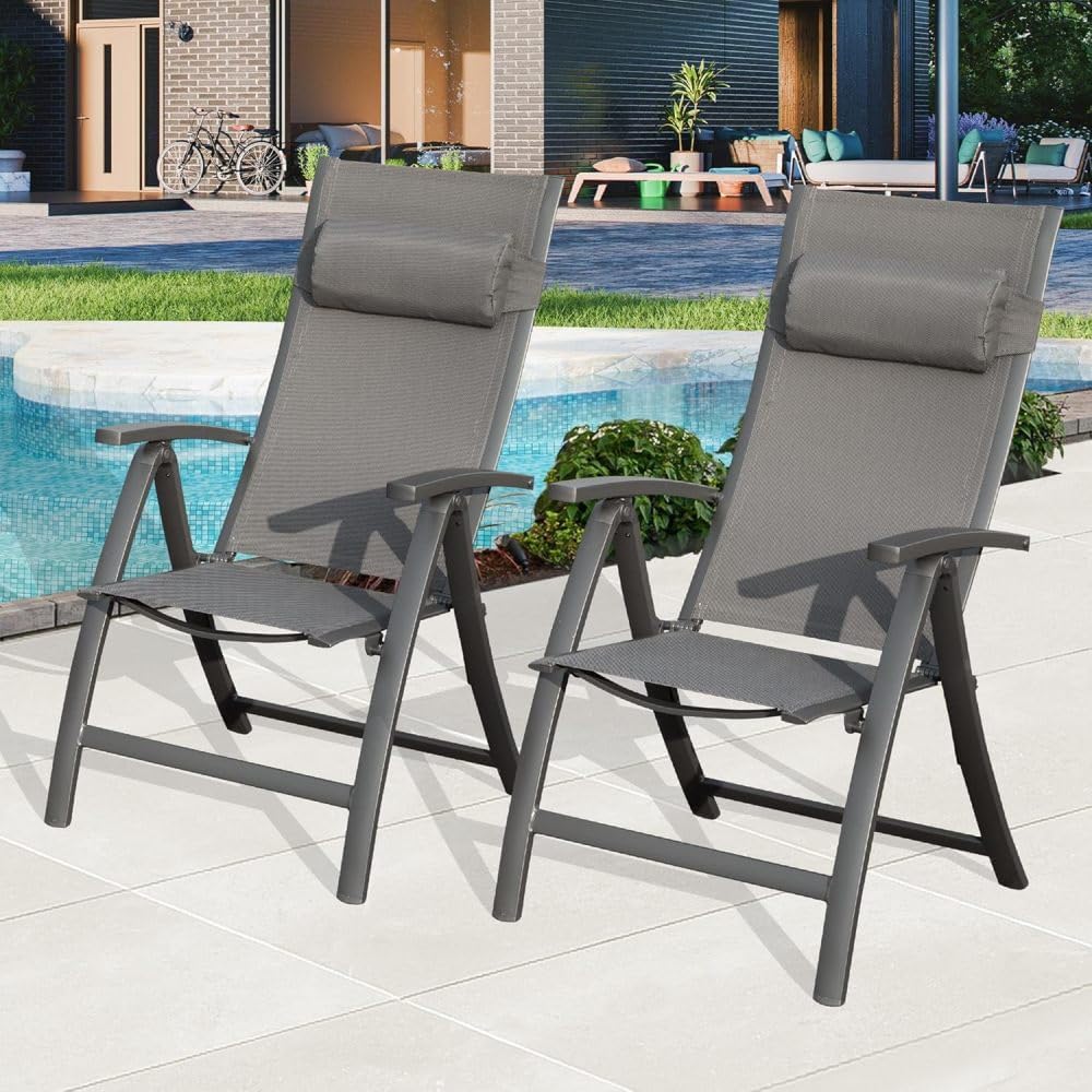 Folding Patio Chair with Textilene Seat and Aluminum Frame for Camping, Beach, Backyard, Tailgating, and Sports Events