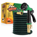 Flexi Hose with 8 Function Nozzle, 50FT - Lightweight Expandable Garden Hose, No-Kink Flexibility, 3/4 Inch Solid Brass Fittings and Double Latex Core - Black and Green