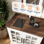 24" Farmhouse Nightstand with Charging Station, End Table with Tempered Glass Doors and Adjustable Shelf, Wood Square Side Table, Bedside Cabinet for Bedroom,Living Room- White