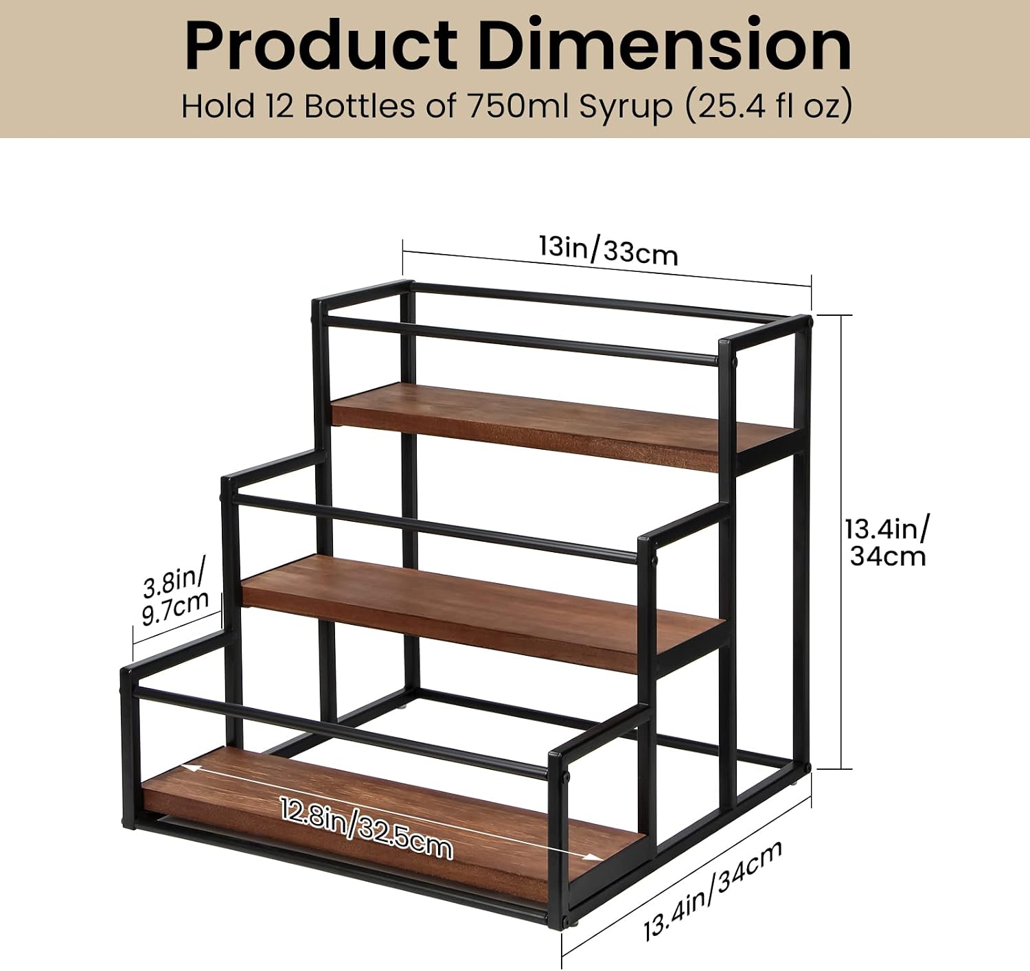 THYGIFTREE 3-Tier Coffee Syrup Organizer for 12 Bottles,Rotating Coffee Syrup Rack for 4 Bottles for Coffee Bar Station, Black