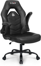 N-GEN Gaming Gaming Chair, Lumbar, PU Leather, Flip-Up Arms, Jet Black | Ergonomic High-Back Design, Adjustable Height with 360° Swivel Wheels, Comfortable Computer Desk Seating for Office and Home