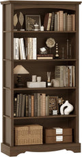 TVU 5-Tier Wooden Bookshelf, 31.5" W x 65" H ×9.9" D Bookshelf with Storage, Floor Standing Modern Style Display Bookcase for Living Room, Office, Study Room, Entryway, Brown