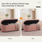 45.5" Modern Storage Ottoman Bench, Pink | Boucle Bench, Linen Fabric, Slow-Close Safety Hinge, Hidden Storage, Upholstered Seat, for Living Room Entryway End of Bed