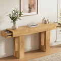 Airynee 63 Inches Long Console Table for Entryway with Drawers, Wooden Sofa Table Behind Couch, Industrial Entry Table for Living Room, Foyer, Hallway, Natural Oak