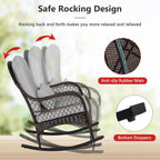 Tangkula Outdoor Wicker Rocking Chair, Patio Rattan Rocker with Seat Back Cushions & Waist Pillow, Sturdy Metal Frame, Mix Brown Outdoor Rocker for Balcony, Porch, Backyard