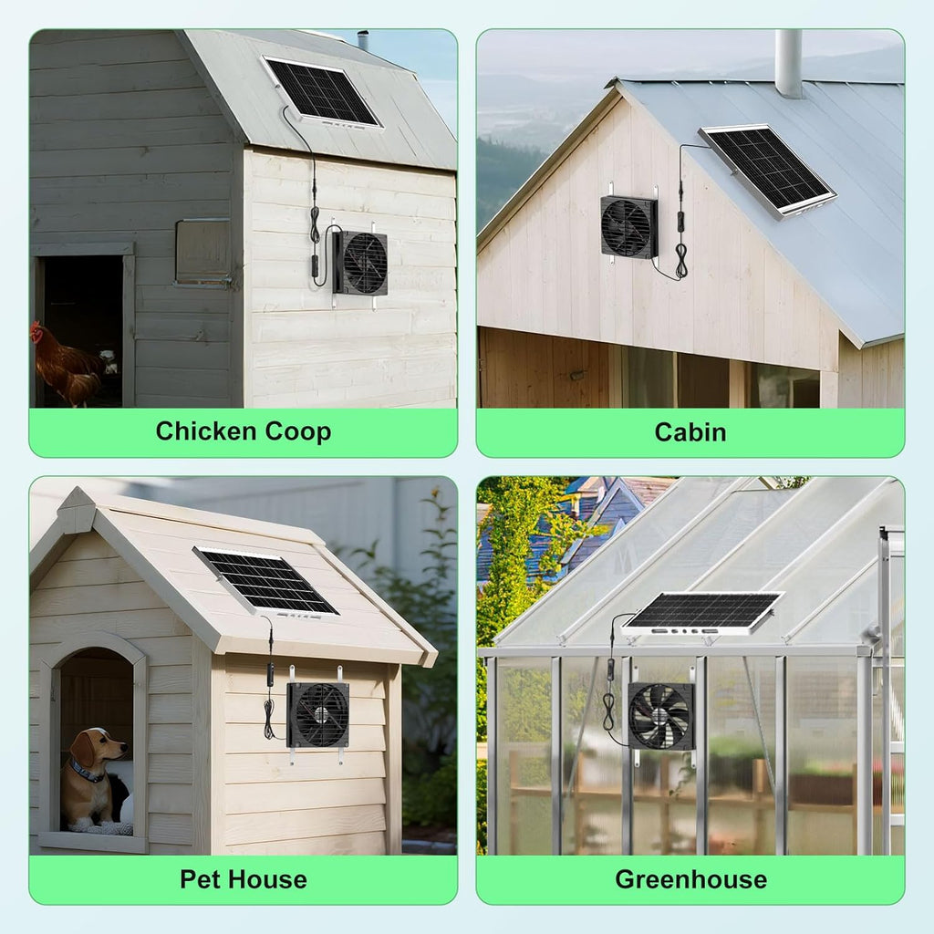 7.1" Large Solar Greenhouse Fan, 25W Solar Powered Vent Exhaust and Intake Chicken Coop Fan Outdoor Waterproof, 16.5 ft Cord, Strong Airflow for Shed Doghouse Cabin Ventilation Air Circulation
