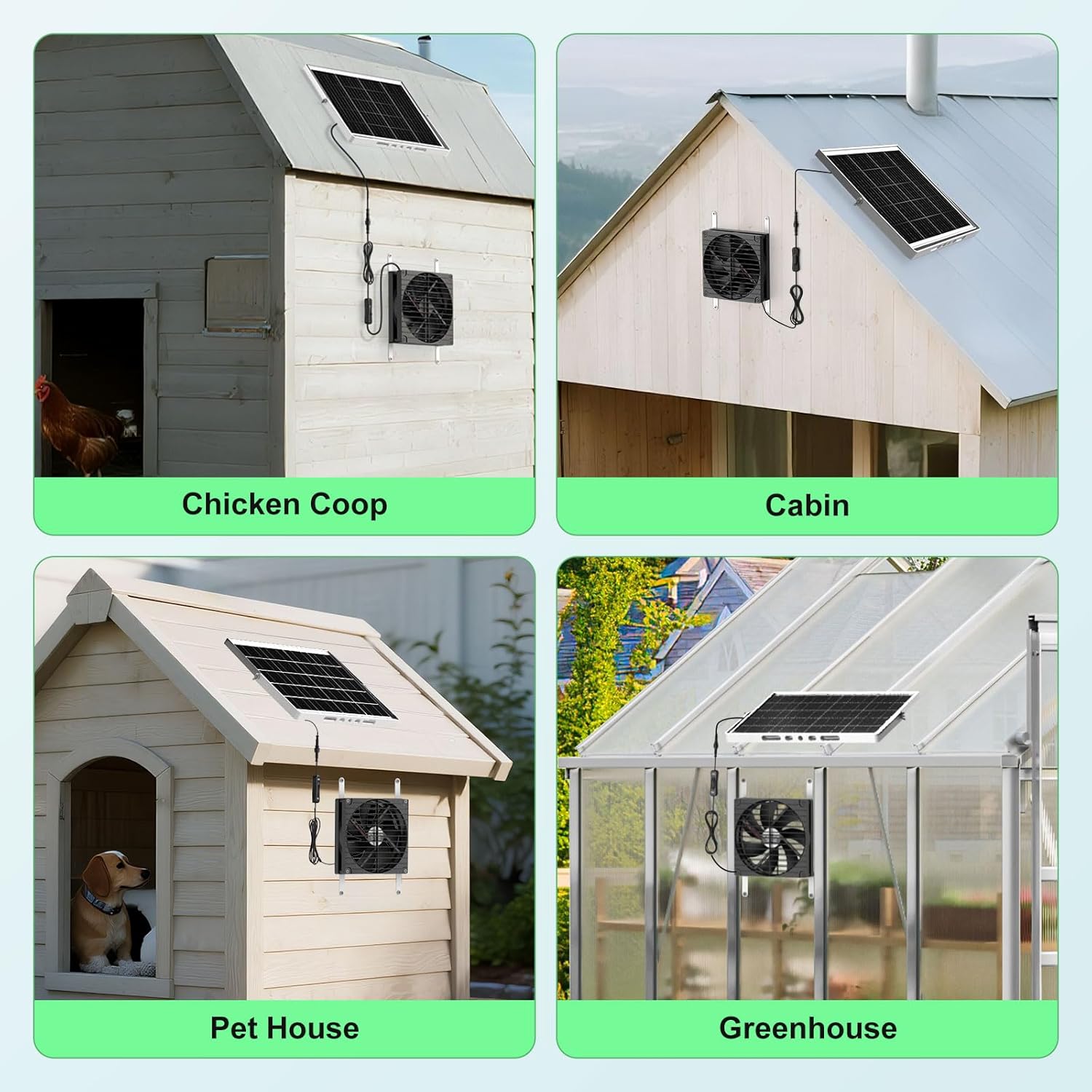 7.1" Large Solar Greenhouse Fan, 25W Solar Powered Vent Exhaust and Intake Chicken Coop Fan Outdoor Waterproof, 16.5 ft Cord, Strong Airflow for Shed Doghouse Cabin Ventilation Air Circulation