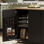 Kitchen Table with Storage with Drop Leaf Height-Adjustable Shelves, Island Kitchen with Wheels Towel Rack， for Kitchen, Dining Room, Black