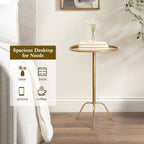 SHOHAYTO 2 Pcs Small Bronze Pedestal Side Table – 21.25" Tall Metal Martini Table for Bedroom, Living Room, or Office – Round Accent Cocktail End Table