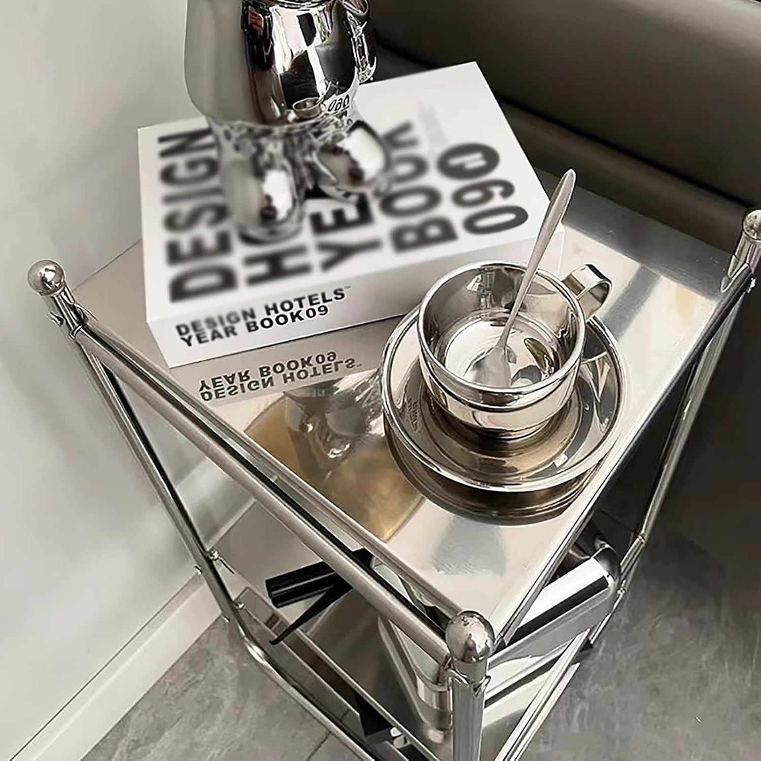 Stainless Steel Side Table,mid-Century Modern Nightstand,Minimalist 3 Tier Storage Shelf for Bathroom Bedroom Kitchen Livingroom Sofa