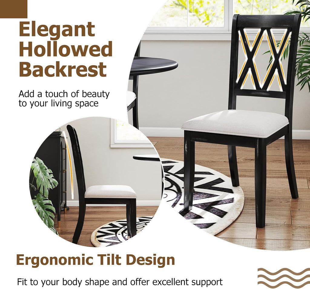 GOFLAME Wooden Dining Chairs Set of 4, Farmhouse Kitchen Chairs with X-Shaped High Backrest and Padded Seat, Armless Side Chairs with Rubber Wood Legs for Dining Room, Living Room, Restaurant