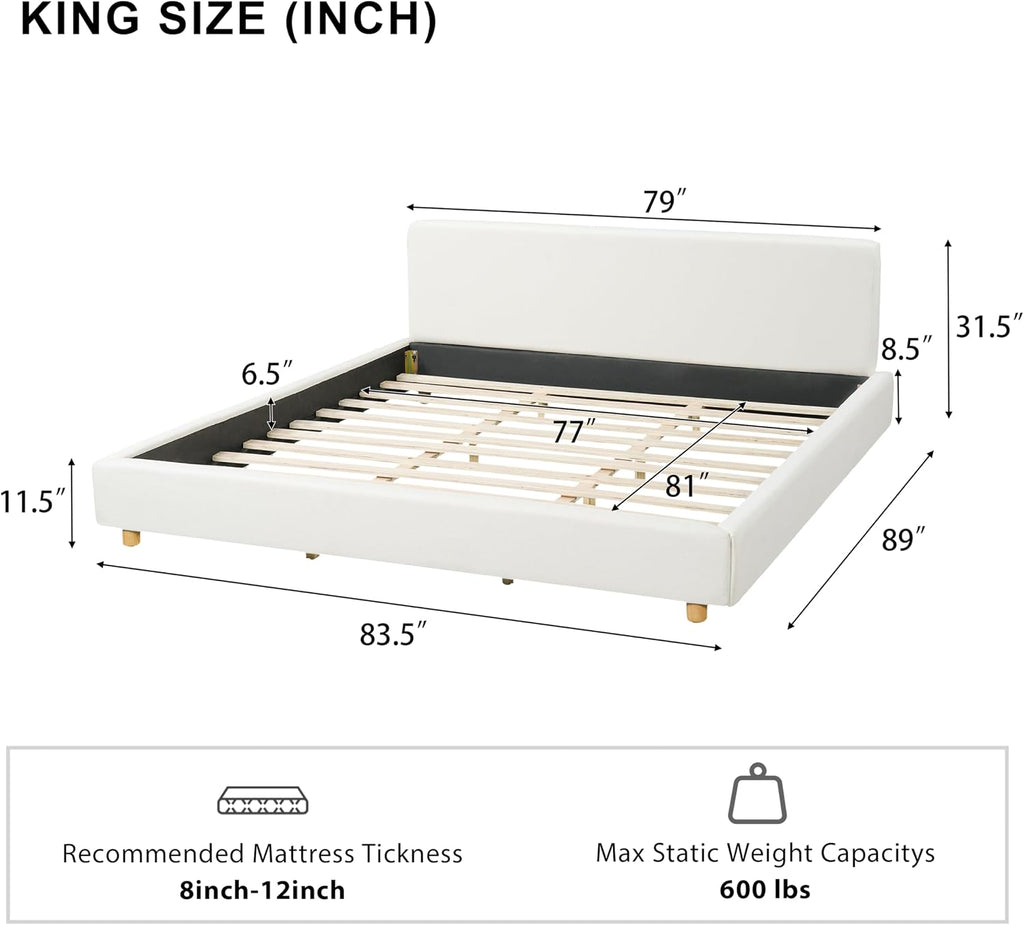 Merax King Size Boucle Upholstered Platform Bed Frame with Headboard,Modern Soft Fabric for Bedroom with Wood Slats Support for Bedroom
