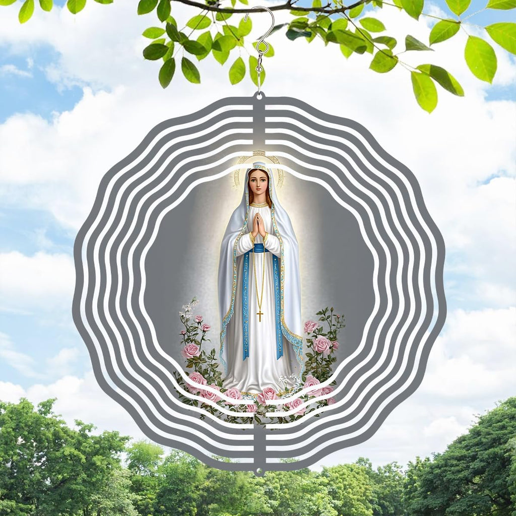 Virgin Mary Prayer Wind Spinner, Metal Wind Spinners Outdoor Indoor, Virgin Mary Cross Hanging Garden Decor for Outside, Stainless Wind Spinners for Yard and Garden 10 inch 3D (25.76X25 CM)