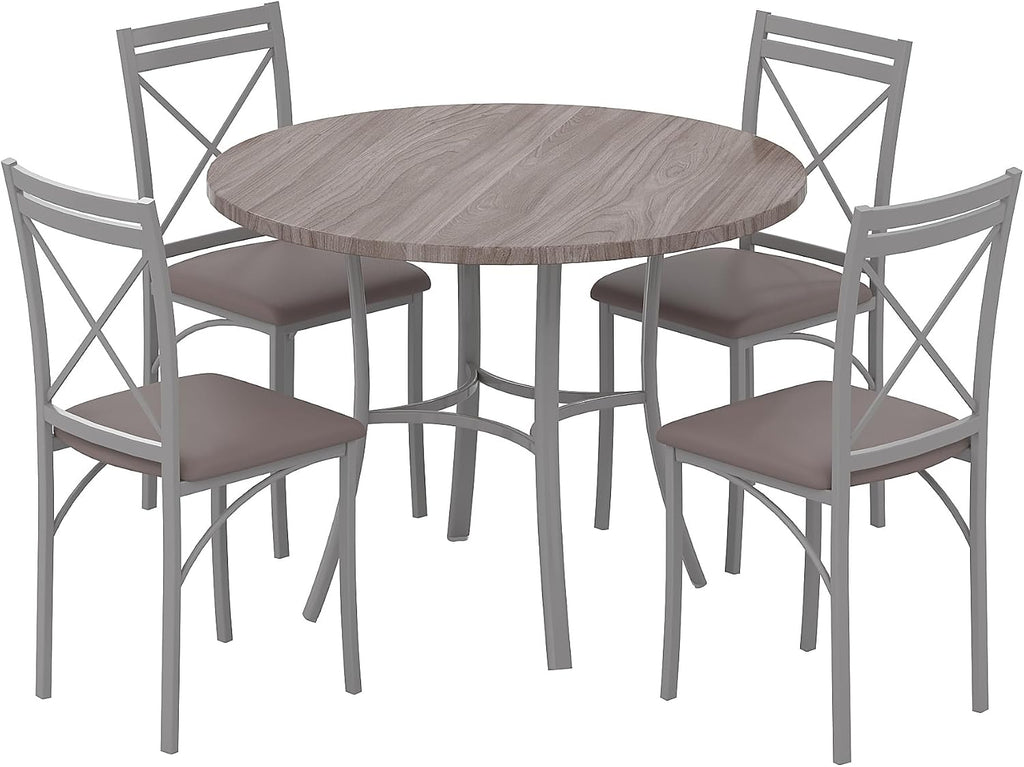 VECELO 5 Piece Dining Table Set for 4, Wood Grain Dinette with Chairs for Kitchen, Breakfast Nook, Small Space, Light Grey