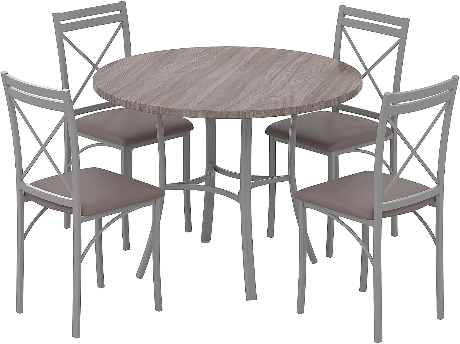 VECELO 5 Piece Dining Table Set for 4, Wood Grain Dinette with Chairs for Kitchen, Breakfast Nook, Small Space, Light Grey