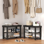 Sweetcrispy Shoe Rack Bench, 3-Tier Bamboo Entryway Storage Organizer, 286lb Capacity, Shoes Stand for Front Door Entrance, Bedroom, Living Room, Bathroom, Balcony, 11.3 x 27.6 x 17.8 Inches, Black