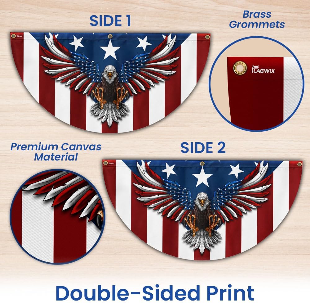 FLAGWIX American Flag Patriotic Eagle American Non-Pleated Fan Flag TPT1636F, 3x6 ft, 2 Pack Suitable for Outdoor and Indoor