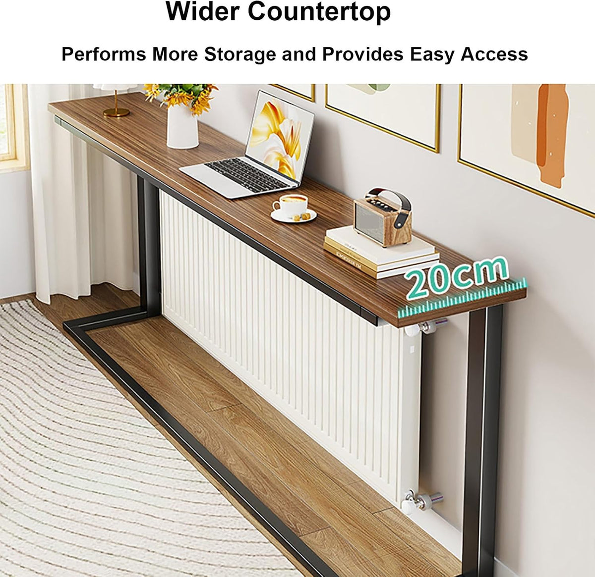 Over Radiator Shelf, Long Radiator Side Table, Sofa Table Behind Couch for Home Living Room Bedroom Office, Small Footprint(Brown,160x20x80cm/63x8x31in)