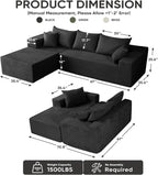 Couch, 102.4" Sectional Couches for Living Room with L Shape Sofa | Cloud Couch Sectional with Chaise, Modular Cloud Sofa with Deep Seat, No Assembly, Black, Corduroy, Left Chaise