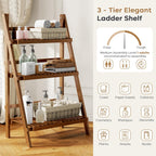 Bamboo Ladder Shelf 3-Tier Foldable Plant Stand, 23.6"W x 15"D x 39.4"H Freestanding Flower Pot Display Rack for Garden, Balcony, Patio, or Living Room, Walnut