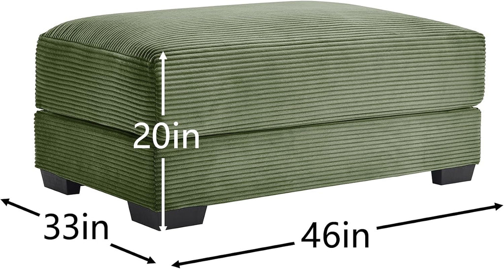 mikibama Corduroy Upholstered Ottoman Bench for Living Room,46" x 33" Sofa Ottomans,Modern Sofa Stool,Serves as Extra Seating Bench in Bedroom,Entryway (Green, Ottoman)