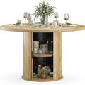 43.3'' Round Dining Table with Hidden Storage Space, Wooden Circle Kitchen Dinner Table for Dining Room Living Room, Easy Assembly, Natural