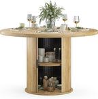 43.3'' Round Dining Table with Hidden Storage Space, Wooden Circle Kitchen Dinner Table for Dining Room Living Room, Easy Assembly, Natural