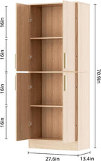 Housoul 71" Tall Pantry Cabinet with 4 Doors, Kitchen Pantry Storage Cabinet, Freestanding Larder Cupboard, Utility Kitchen Hutch with Gold Handles for Dining Room, Bathroom, Oak
