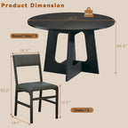 HUAHUU Round Dining Table Set for 6, 7-Piece Kitchen Table and Chairs for 6, 47'' Round Dining Room Table Set with 6 Chairs, Space Saving Dining Table with Wood Base for Kitchen, Living Room, Black