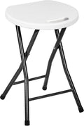VECELO Folding Stool 18" with Handle, Solid Bottom Support, Iron X-Frame, 500 lbs Capacity, Anti-Slip Feet, Easy Clean, Lightweight Foldable Stool for Camping, Kitchen, Vanity and Outdoor, White