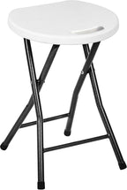 VECELO Folding Stool 18" with Handle, Solid Bottom Support, Iron X-Frame, 500 lbs Capacity, Anti-Slip Feet, Easy Clean, Lightweight Foldable Stool for Camping, Kitchen, Vanity and Outdoor, White