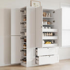RUNNA 73.6" Tall Farmhouse Kitchen Pantry,Freestanding Large Capacity Storage Organizer with Customizable Shelves & Anti-Tip Safety - Perfect for Living Room & Home (White1)