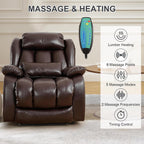 EDILLY XL Large Genuine Leather Lift Chair Recliner for Elderly, Dual Motor with Massage and Heating,with Double Lumbar Cushion and Extended Footrest,USB Port and Remote,Seat Width 26"(Brown)