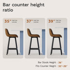 26" Brown Counter Height Bar Stools Set of 4, for Kitchen Island | Curved Seat with Back, Diamond Quilted Vintage Leather, 350lbs Stable Metal legs with Footrest & Anti-slip Mat, Easy Assembly