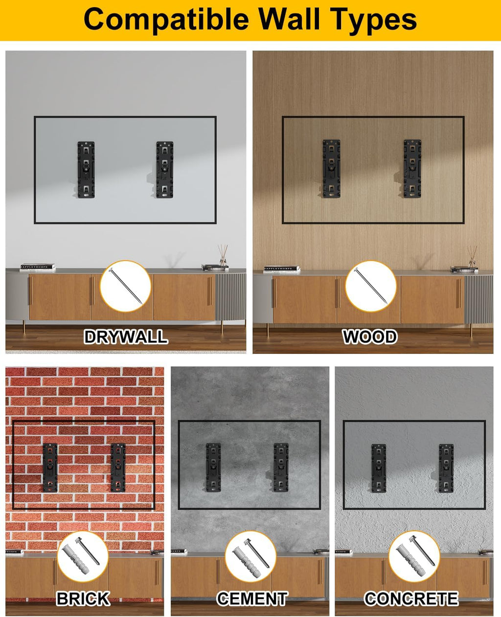 FORGING MOUNT No Stud TV Wall Mount for 26-100" TVs, Holds 176LBS | Low Profile 1.17", No Drilling Drywall TV Mount, 3x Wider Plate, Easy Install