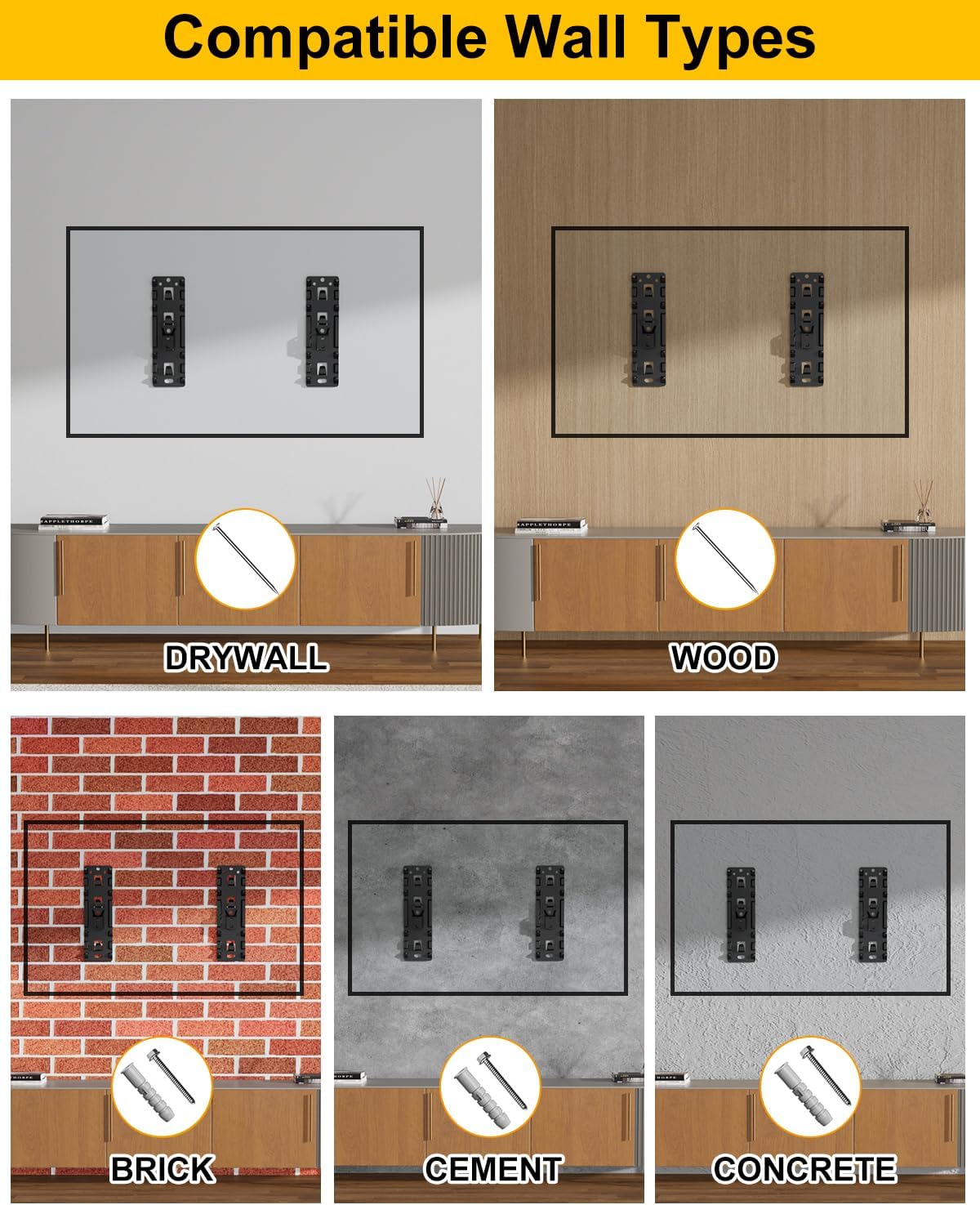 FORGING MOUNT No Stud TV Wall Mount for 26-100" TVs, Holds 176LBS | Low Profile 1.17", No Drilling Drywall TV Mount, 3x Wider Plate, Easy Install