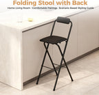 Folding Stool, Cushioned Padded Folding Stool Portable Bar Stool with Back for Camping Kitchen Home Office, Tall Bar Collapsible Stools (Black, 1Pcs 27.56in)