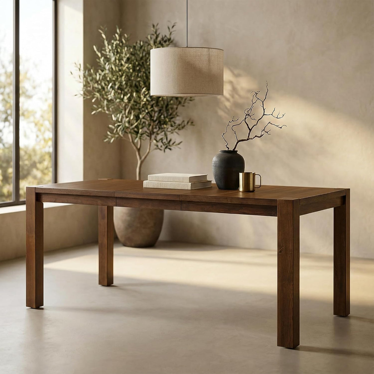 60"-80" Extendable Dining Table, Modern Rectangular Wood Kitchen Table, Farmhouse Expandable Dinner Table, Traditional Large Extension Meeting Desk for Dining Room, Living Room, Walnut