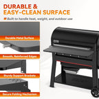 36" Front Folding Table for Weber Searwood 600 XL Pellet Grill with 5 Tool Hooks, Grill BBQ Prep Table Accessory, 425+ Sq In Workspace, 40 lb Load Capacity, Locking Fold-Down Design