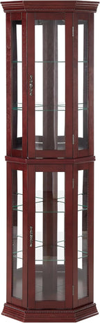 Lighted Corner Curio Cabinet, 69.75" Tall Corner Display Cabinet with Adjustable Tempered Glass Shelves, Mirrored Back, Lockable Door, Cherry Finish for Collectibles & China