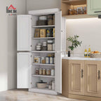 HOMCOM 72.5" Tall Kitchen Pantry Cabinet, Freestanding Modern Farmhouse Kitchen Storage Cabinet with 4 Doors and 2 Adjustable Shelves for Dining Room, White