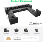 MONVANE Oversized Sectional Couch 12-Seat, Chenille, Gray | Sectional Couch for Living Room, Modular Cloud Sofa with Ottoman & 12 Throw Pillows, No Assembly Required