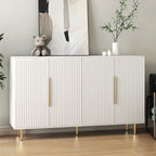 Sideboard Cabinet, 56" Large Buffet with Storage, Wood Credenza with 4 Fluted Doors and Adjustable Shelves, for Living Room, Kitchen, Entryway, White