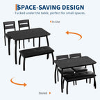 Dining Table Set for 4, 3-Piece Wooden Kitchen Table with 2 Upholstered Benches, Space-Saving Dinette Set for Restaurant, Studio, Dining Room, Home Kitchen, Gray (Black, 2 Chairs + 1 Bench)