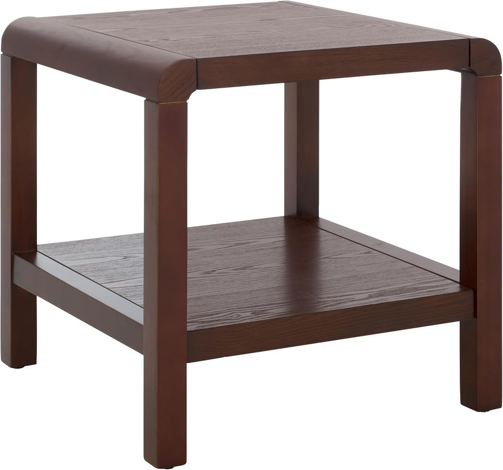 SAFAVIEH Home Collection Omara Walnut Brown 1-Shelf Square Accent Side Table