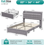 DUMOS Full Bed Frame, Upholstered Platform Bed Frame with Storage Drawers