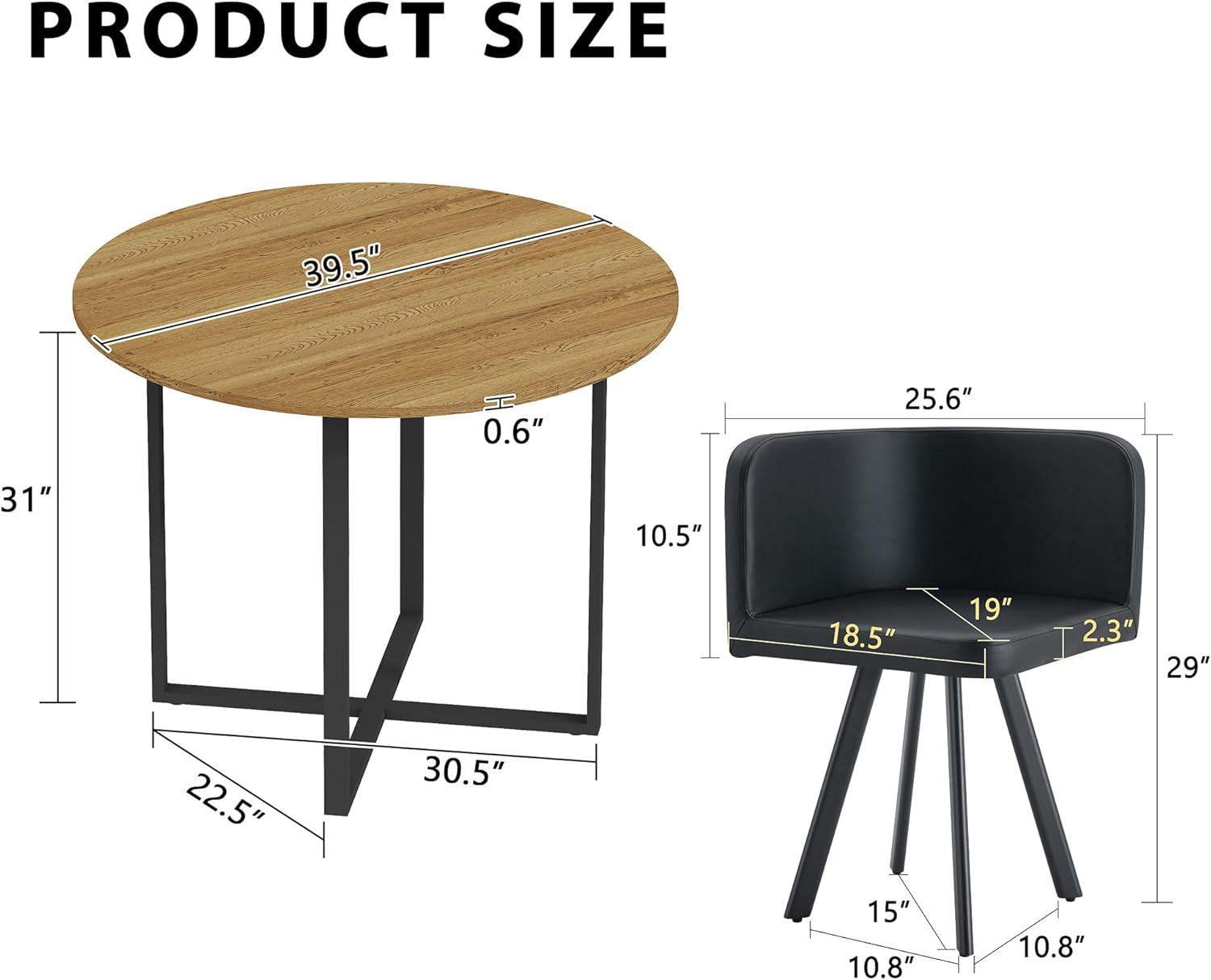 39.5" Round Dining Table Set for 4, 5 Piece Dining Table Set with 4 Tuck-Under Chairs, Farmhouse Kitchen Table Chairs Set, Space Saving Wood Round Dining Room Table Set for Apartments,Home