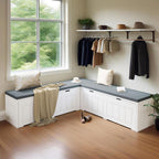 L Shape Corner Bench with Storage, Breakfast Nook Bench, Flip-Top Shoe Storage Benches with Cushion for Entryway, Hallway, Living Room, White & Grey