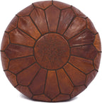 Moroccan Leather Handmade Pouf Ottoman Cover, Unstuffed Foot Stool, Round Boho Footrest for Living Room, Bedroom, Home Decor Gift (Dark Tan By Brown)