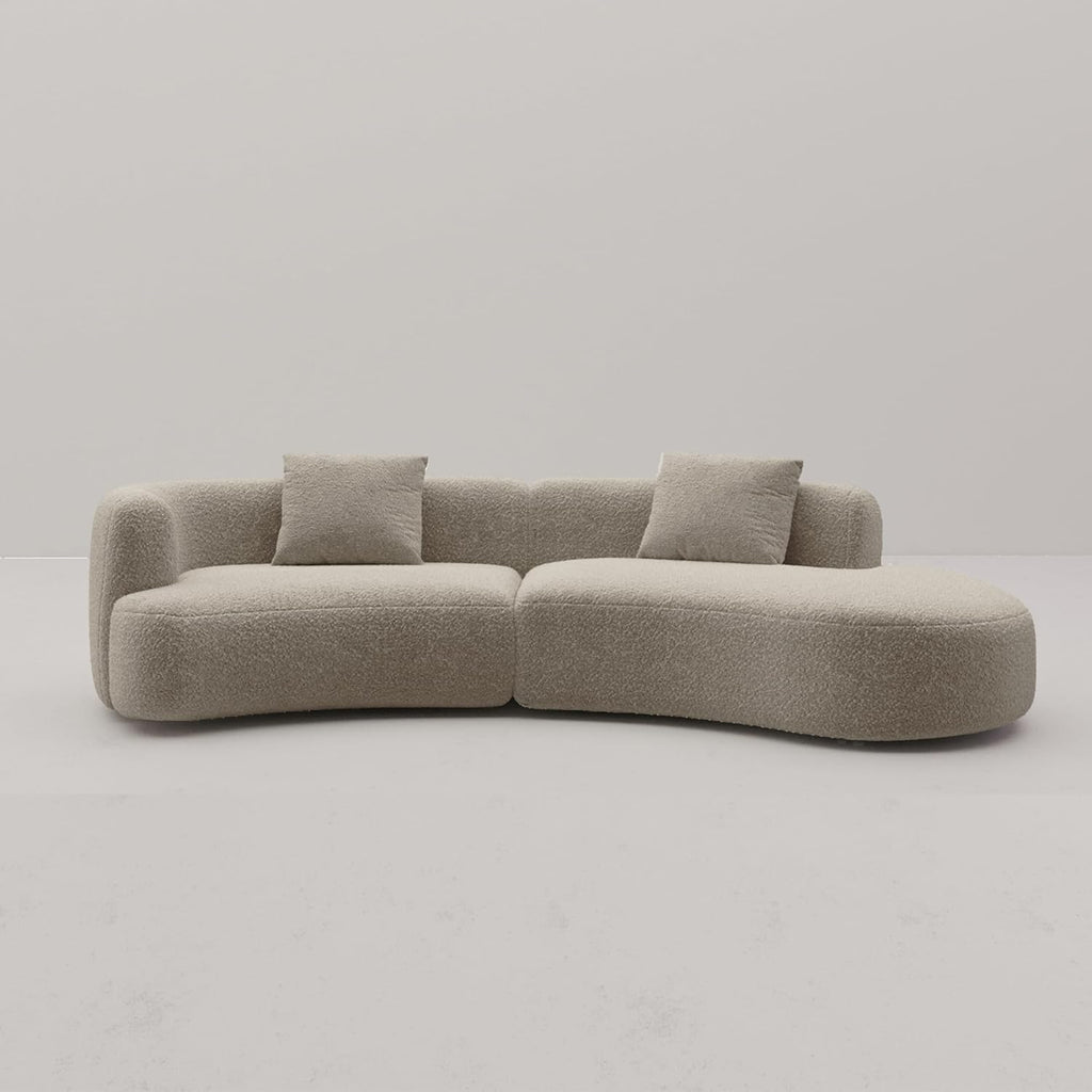 Acanva Modern Curved Sectional Living Room Couch, Minimalist Comfy Boucle Fabric Modular Sofa for Apartment, Home Office, 114" W Right Hand Facing, Light Coffee